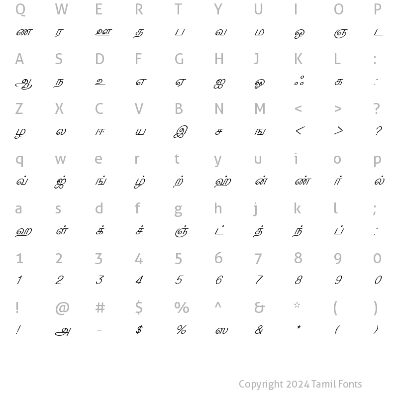 Character Map of KavipPriya Italic