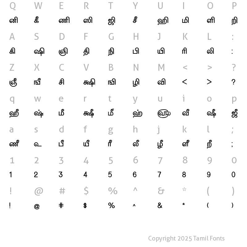 Character Map of Tam-Tamil197 Bold