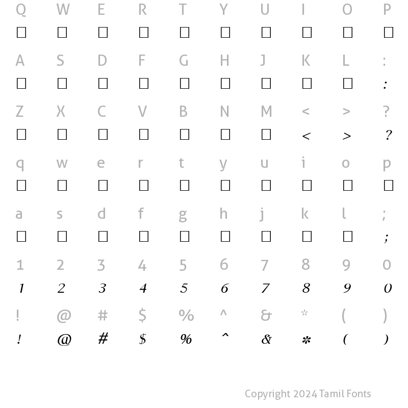 Character Map of TAU-Valluvar Italic